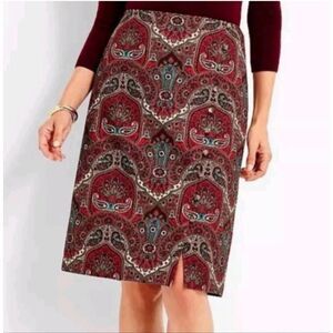 Talbots Opulent Paisley Side Button Faux Wrap Skirt
